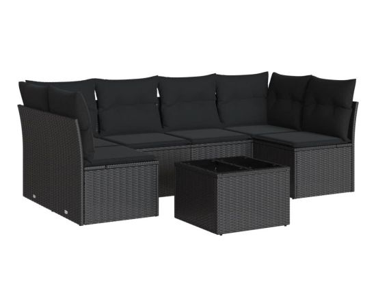 vidaXL 7-częściowy zestaw wypoczynkowy do ogrodu, z poduszkami, czarny Dārza mēbeļu komplekti