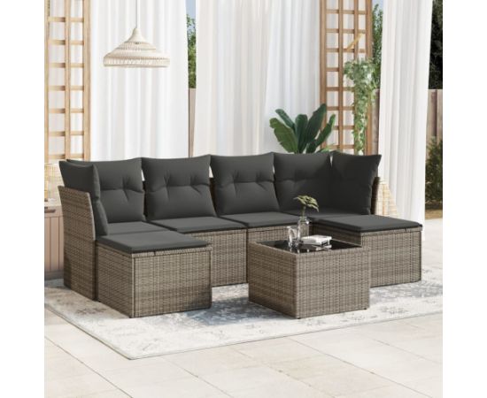 vidaXL 7-częściowy zestaw wypoczynkowy do ogrodu, z poduszkami, szary Dārza mēbeļu komplekti