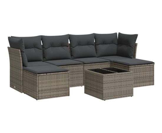 vidaXL 7-częściowy zestaw wypoczynkowy do ogrodu, z poduszkami, szary Dārza mēbeļu komplekti