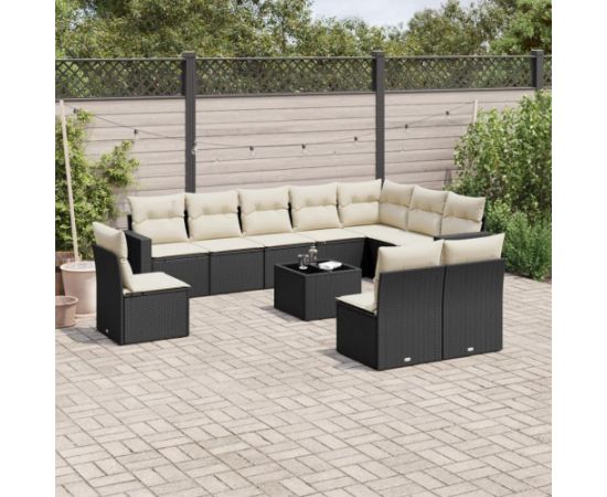 vidaXL 11-częściowy zestaw wypoczynkowy do ogrodu, poduszki czarny rattan PE Dārza mēbeļu komplekti