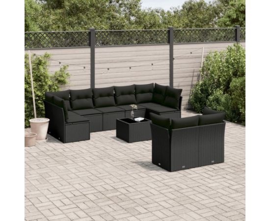vidaXL 10-częściowy zestaw wypoczynkowy do ogrodu, poduszki czarny rattan PE Dārza mēbeļu komplekti