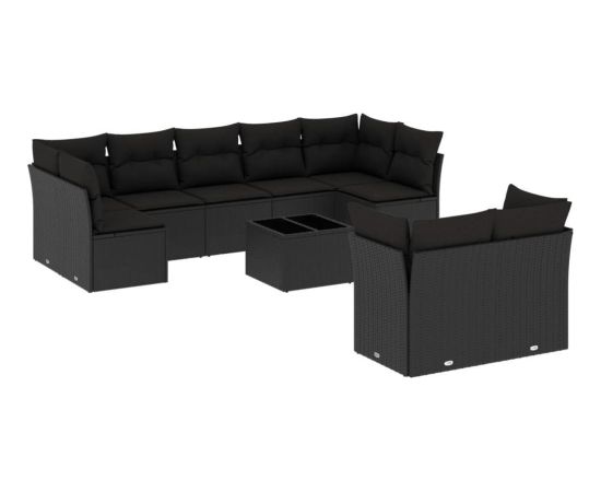 vidaXL 10-częściowy zestaw wypoczynkowy do ogrodu, poduszki czarny rattan PE Dārza mēbeļu komplekti