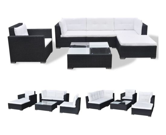 vidaXL 6-częściowy zestaw wypoczynkowy do ogrodu, poduszki, rattan PE czarny Dārza mēbeļu komplekti