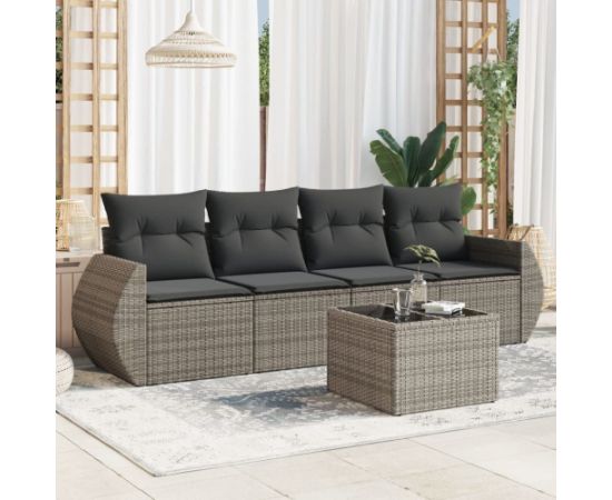 vidaXL 5-częściowy zestaw wypoczynkowy do ogrodu, poduszki, szary rattan PE Dārza mēbeļu komplekti