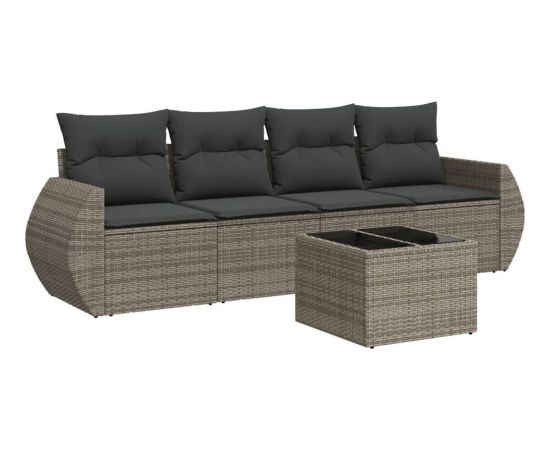 vidaXL 5-częściowy zestaw wypoczynkowy do ogrodu, poduszki, szary rattan PE Dārza mēbeļu komplekti