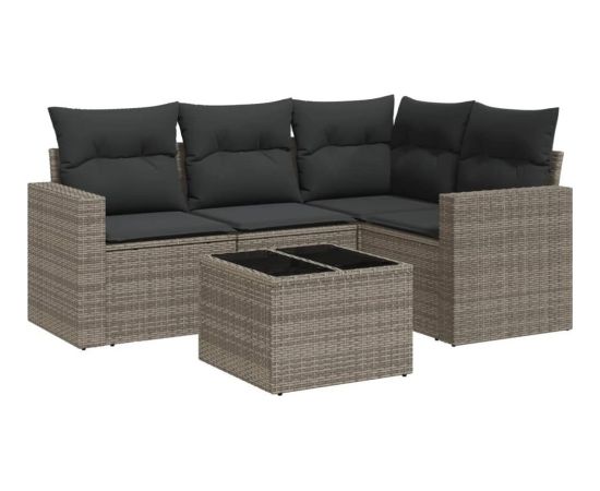 vidaXL 5-częściowy zestaw wypoczynkowy do ogrodu, poduszki, szary rattan PE Dārza mēbeļu komplekti