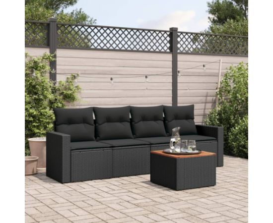 vidaXL vidaXL 5-cz. zestaw wypoczynkowy do ogrodu, poduszki, czarny rattan PE Dārza mēbeļu komplekti