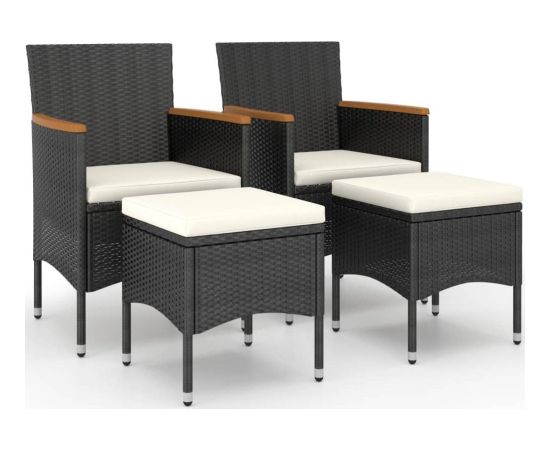 vidaXL 4-częściowy zestaw krzeseł i stołków ogrodowych, rattan PE, czarny Dārza mēbeļu komplekti