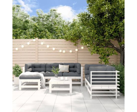 vidaXL 7 częściowy zestaw mebli ogrodowych, biały, lite drewno sosnowe Dārza mēbeļu komplekti