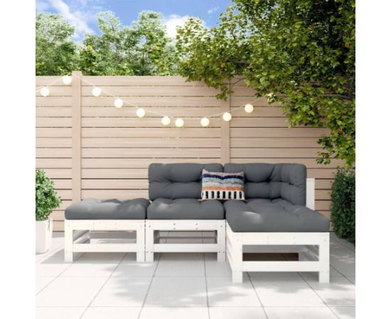 vidaXL 4 częściowy zestaw mebli ogrodowych, biały, lite drewno sosnowe Dārza mēbeļu komplekti