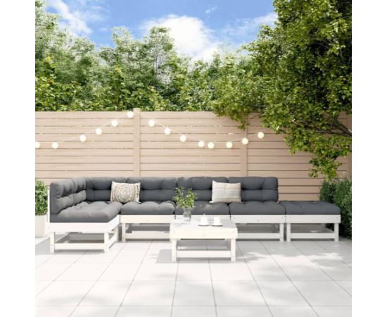 vidaXL 7 częściowy zestaw mebli ogrodowych, biały, lite drewno sosnowe Dārza mēbeļu komplekti