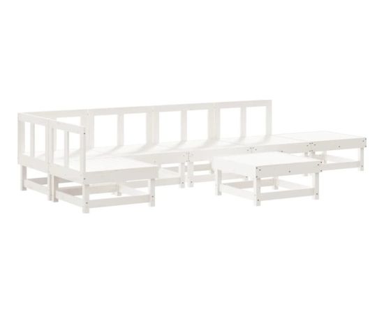 vidaXL 7 częściowy zestaw mebli ogrodowych, biały, lite drewno sosnowe Dārza mēbeļu komplekti