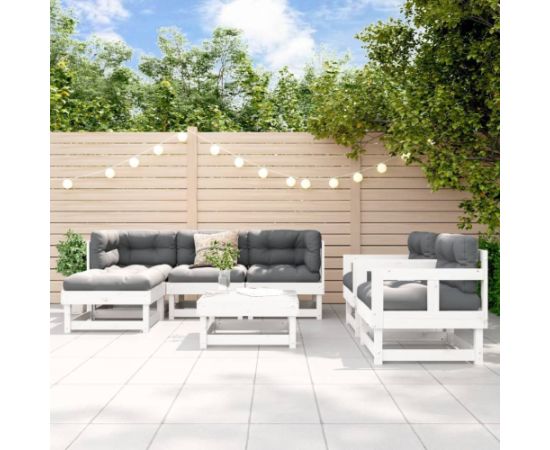 vidaXL 7 częściowy zestaw mebli ogrodowych, biały, lite drewno sosnowe Dārza mēbeļu komplekti