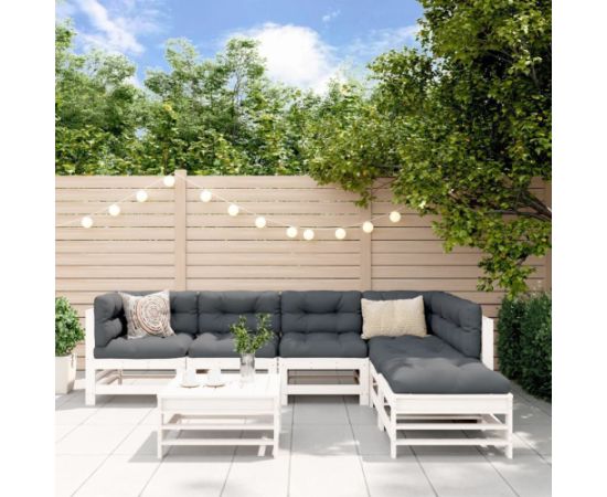 vidaXL 7- częściowy zestaw mebli ogrodowych, biały, lite drewno sosnowe Dārza mēbeļu komplekti