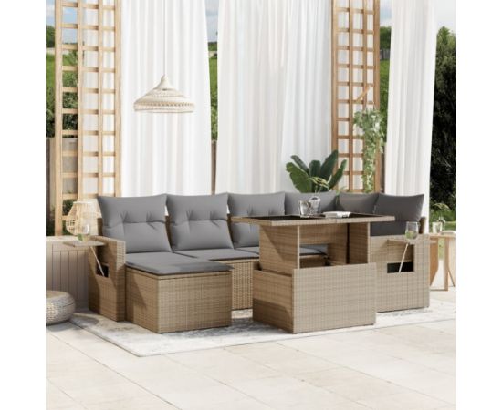 vidaXL 7-cz. zestaw wypoczynkowy do ogrodu, z poduszkami, beżowy Dārza mēbeļu komplekti