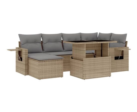 vidaXL 7-cz. zestaw wypoczynkowy do ogrodu, z poduszkami, beżowy Dārza mēbeļu komplekti