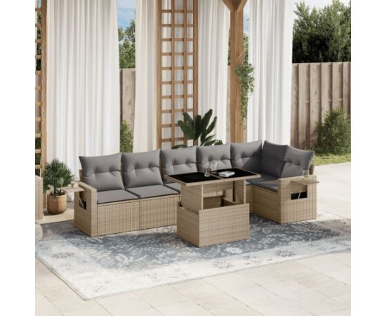 vidaXL 7-cz. zestaw wypoczynkowy do ogrodu, z poduszkami, beżowy Dārza mēbeļu komplekti