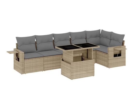 vidaXL 7-cz. zestaw wypoczynkowy do ogrodu, z poduszkami, beżowy Dārza mēbeļu komplekti