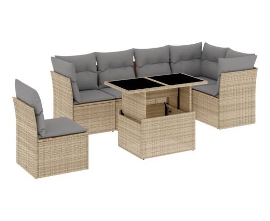 vidaXL 7-cz. zestaw wypoczynkowy do ogrodu, z poduszkami, beżowy Dārza mēbeļu komplekti