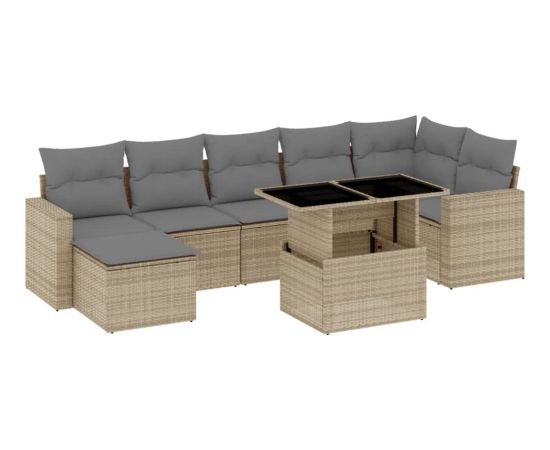 vidaXL 8-cz. zestaw mebli ogrodowych z poduszkami, beżowy, polirattan Dārza mēbeļu komplekti