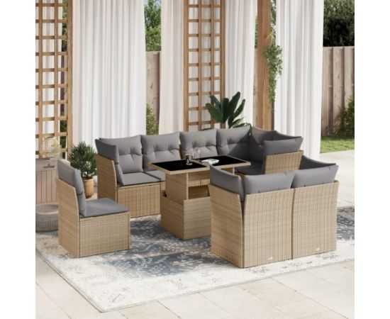 vidaXL 9-cz. zestaw mebli ogrodowych z poduszkami, beżowy, polirattan Dārza mēbeļu komplekti