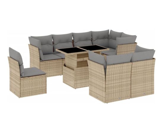 vidaXL 9-cz. zestaw mebli ogrodowych z poduszkami, beżowy, polirattan Dārza mēbeļu komplekti