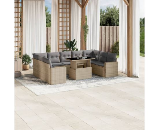 vidaXL 10-cz. zestaw mebli ogrodowych z poduszkami, beżowy, polirattan Dārza mēbeļu komplekti