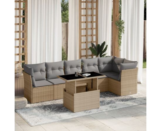 vidaXL 7-cz. zestaw wypoczynkowy do ogrodu, z poduszkami, beżowy Dārza mēbeļu komplekti