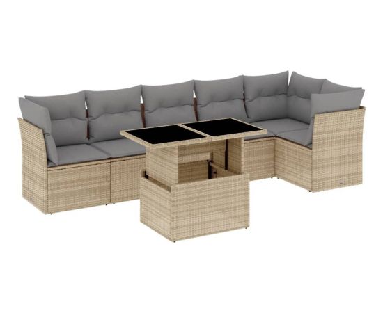 vidaXL 7-cz. zestaw wypoczynkowy do ogrodu, z poduszkami, beżowy Dārza mēbeļu komplekti