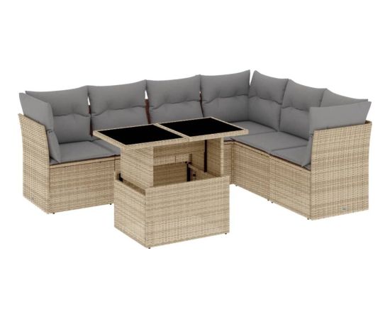 vidaXL 7-cz. zestaw wypoczynkowy do ogrodu, z poduszkami, beżowy Dārza mēbeļu komplekti