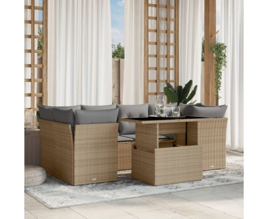 vidaXL 7-cz. zestaw wypoczynkowy do ogrodu, z poduszkami, beżowy Dārza mēbeļu komplekti