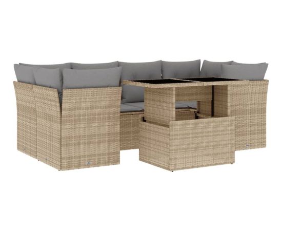 vidaXL 7-cz. zestaw wypoczynkowy do ogrodu, z poduszkami, beżowy Dārza mēbeļu komplekti