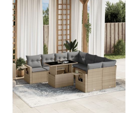 vidaXL 9-cz. zestaw mebli ogrodowych z poduszkami, beżowy, polirattan Dārza mēbeļu komplekti