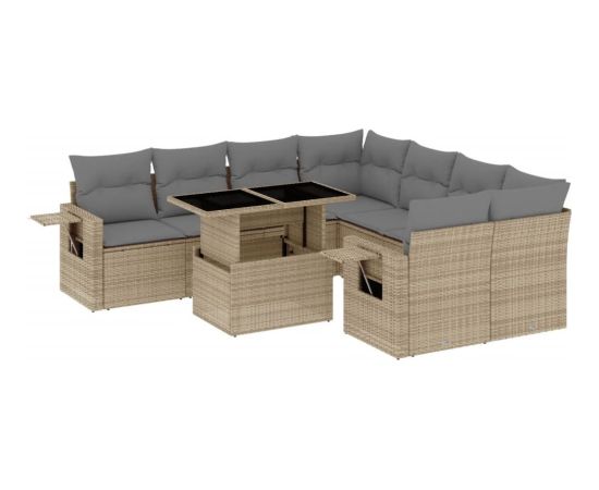 vidaXL 9-cz. zestaw mebli ogrodowych z poduszkami, beżowy, polirattan Dārza mēbeļu komplekti