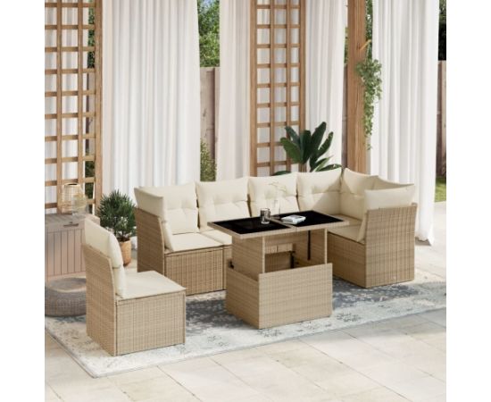 vidaXL 7-cz. zestaw wypoczynkowy do ogrodu, z poduszkami, beżowy Dārza mēbeļu komplekti