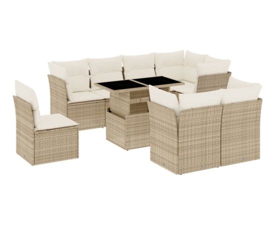 vidaXL 9-cz. zestaw mebli ogrodowych z poduszkami, beżowy, polirattan Dārza mēbeļu komplekti