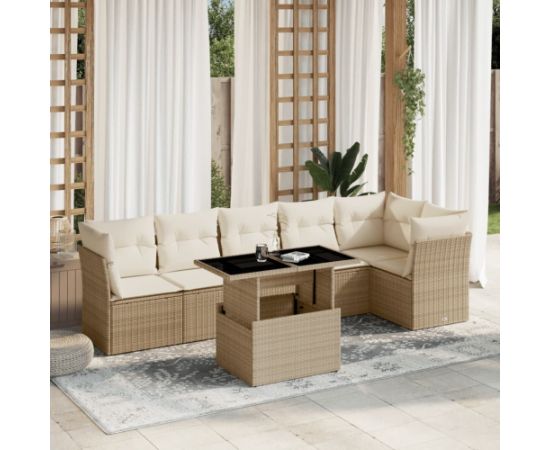 vidaXL 7-cz. zestaw wypoczynkowy do ogrodu, z poduszkami, beżowy Dārza mēbeļu komplekti