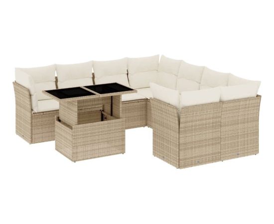 vidaXL 9-cz. zestaw mebli ogrodowych z poduszkami, beżowy, polirattan Dārza mēbeļu komplekti