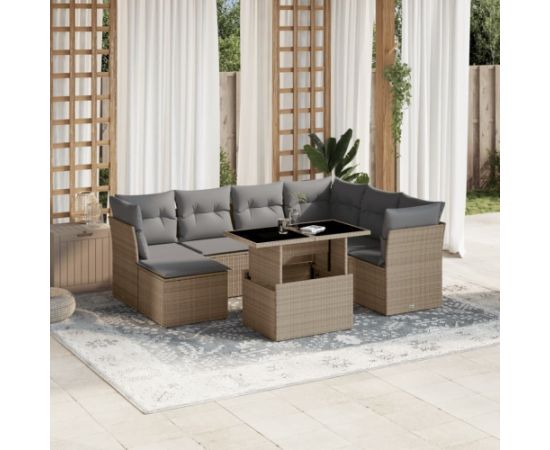 vidaXL 8-cz. zestaw mebli ogrodowych z poduszkami, beżowy, polirattan Dārza mēbeļu komplekti