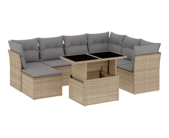 vidaXL 8-cz. zestaw mebli ogrodowych z poduszkami, beżowy, polirattan Dārza mēbeļu komplekti