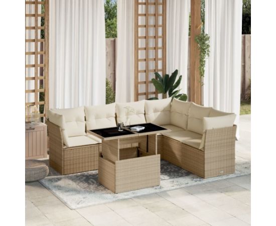 vidaXL 7-cz. zestaw wypoczynkowy do ogrodu, z poduszkami, beżowy Dārza mēbeļu komplekti