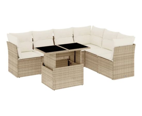 vidaXL 7-cz. zestaw wypoczynkowy do ogrodu, z poduszkami, beżowy Dārza mēbeļu komplekti