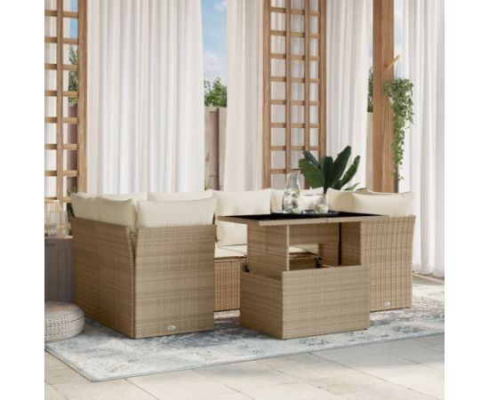 vidaXL 7-cz. zestaw wypoczynkowy do ogrodu, z poduszkami, beżowy Dārza mēbeļu komplekti