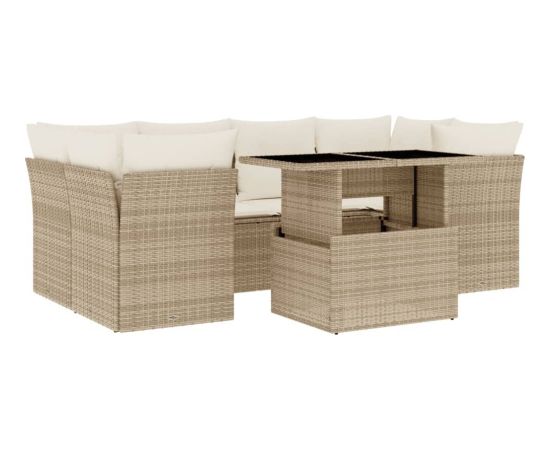 vidaXL 7-cz. zestaw wypoczynkowy do ogrodu, z poduszkami, beżowy Dārza mēbeļu komplekti