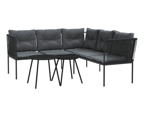 vidaXL Ogrodowy zestaw mebli z poduszkami, czarny, stal i textilene Dārza mēbeļu komplekti