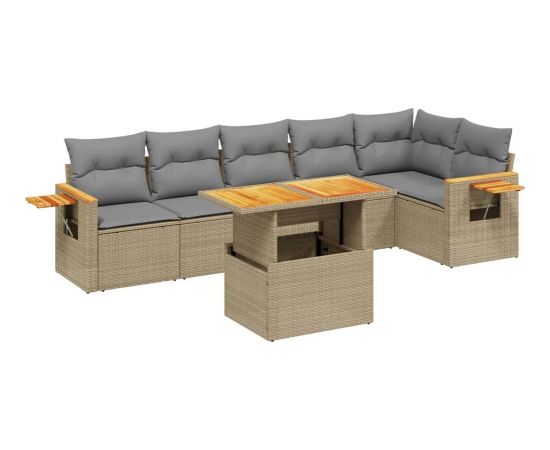 vidaXL 7-cz. zestaw wypoczynkowy do ogrodu, z poduszkami, beżowy Dārza mēbeļu komplekti