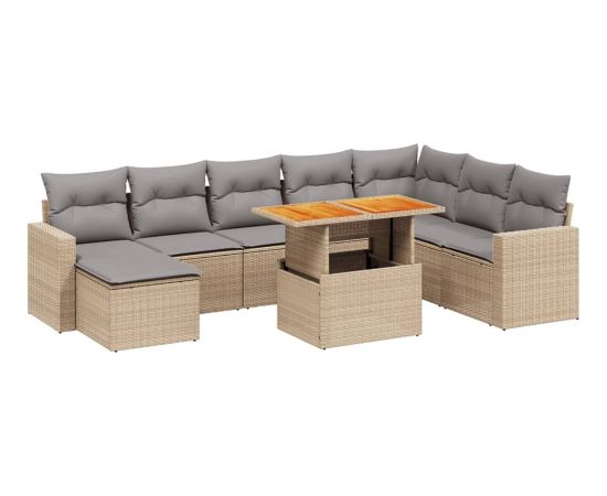 vidaXL 9-cz. zestaw mebli ogrodowych z poduszkami, beżowy, polirattan Dārza mēbeļu komplekti