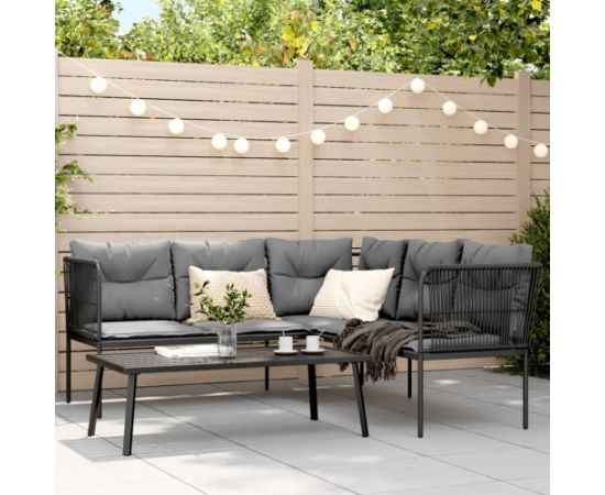 vidaXL Ogrodowy zestaw mebli z poduszkami, czarny, stal i textilene Dārza mēbeļu komplekti