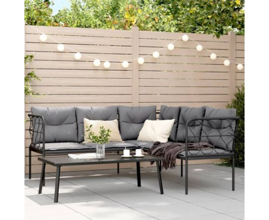 vidaXL Ogrodowy zestaw mebli z poduszkami, czarny, stal i textilene Dārza mēbeļu komplekti