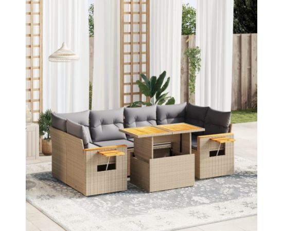 vidaXL 7-cz. zestaw wypoczynkowy do ogrodu, z poduszkami, beżowy Dārza mēbeļu komplekti